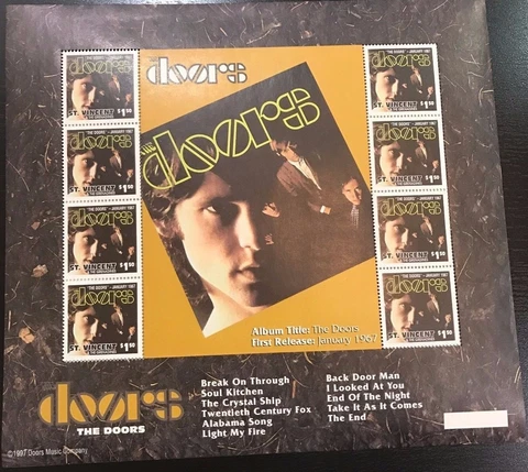 St. Vincent 1997 - SC# 2508 - The Doors, Album, Band - Sheet of 8 Stamps - MNH Cover