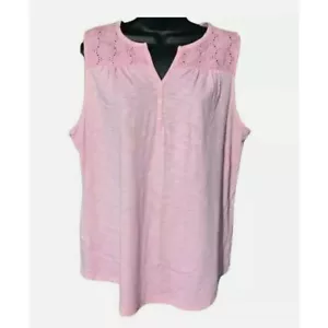 Women's Como Vintage Pink Sleeveless Tank Top V Neck Shirt Size Large New - Picture 1 of 3