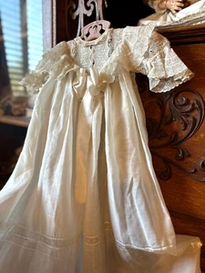 Victorian Antique Belgium Brussels Christening Gown 40" Length LACE WATCH VIDEO - Picture 1 of 24
