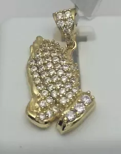 Ciondolo BLING .925 ARGENTO STERLING ZIRCONI mani di preghiera placcato ORO 30x14 mm - Foto 1 di 15