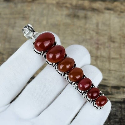 Rosso Corniola Gemma Ciondolo 925 Argento Sterling Per Anniversario Regali - Immagine 1 di 4