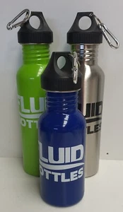 Lot 3 Fluid Bottles Stainless Steel Drink Bottles +Carabiners 2x 750ml 1x 500ml - Picture 1 of 3