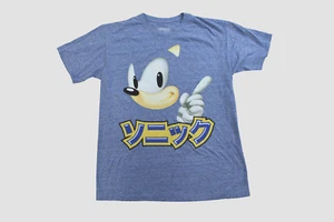 Sonic The Hedgehog Mens Sonic Kanji Cartoon Gamer Graphic Blue Shirt NWT Medium - Picture 1 of 5