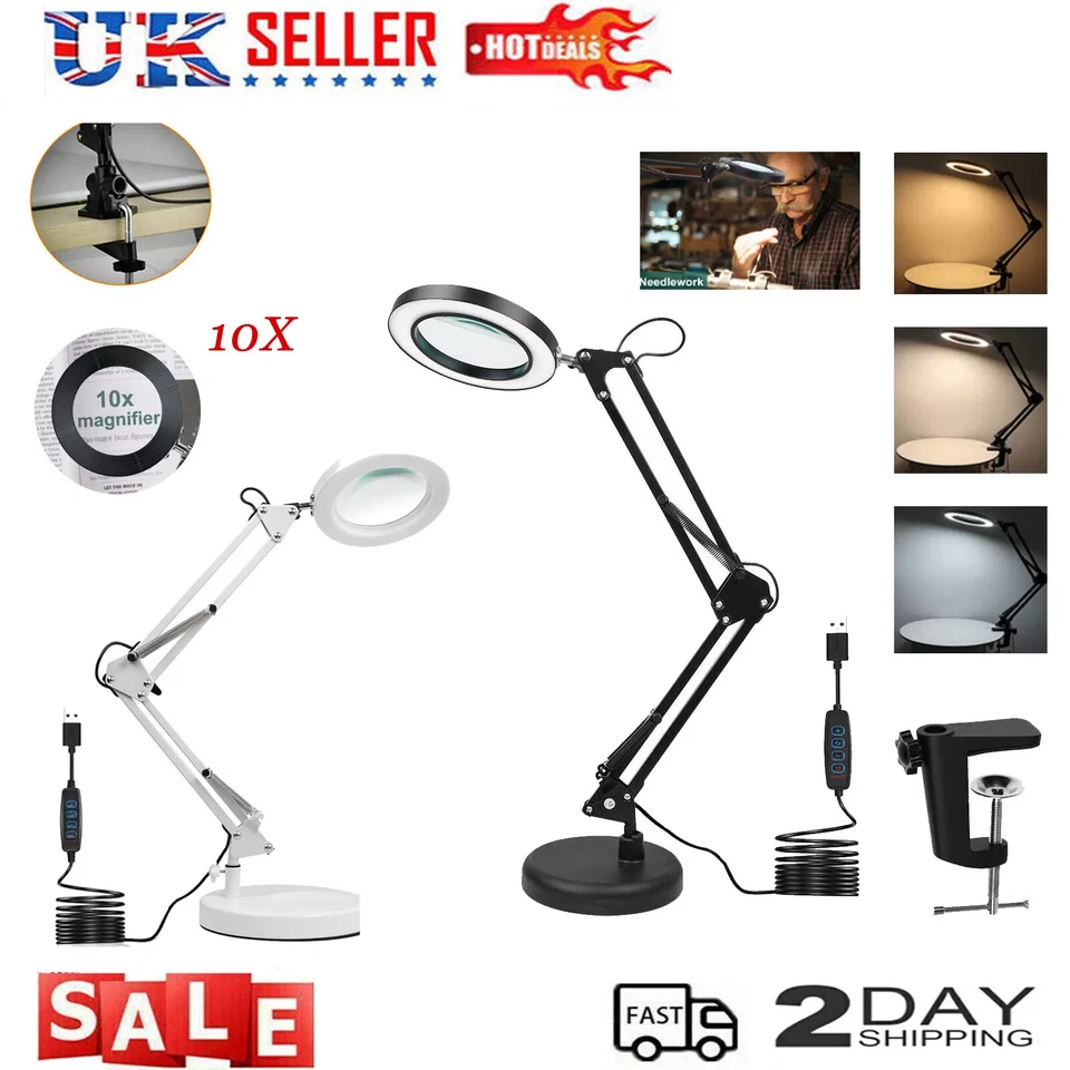 10X LED Magnifier Glass Desk Lamp With Light Stand Clamp Beauty Magnifying Lamp - Image 1 of 4