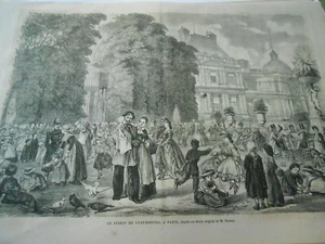 Gravure 1864 - Le Jardin du Luxembourg à Paris - Foto 1 di 1