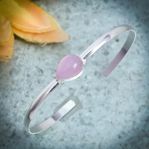 Bezaubernd Rose Quarz Edelstein 925 Sterlingsilber Handmade Armband Manschette - Bild 1 von 5
