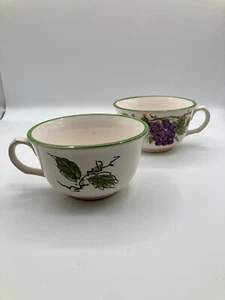 Vintage Hand Painted Soup Mugs x2 Floral Pattern Decor Kitchenware - Picture 1 of 6