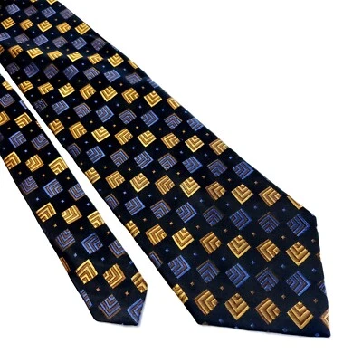 Corbata ancha geométrica tejida azul tostado negro Joseph & Feiss International Foto 1 de 4