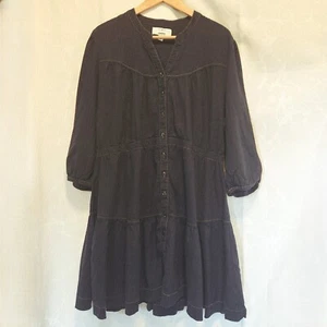 Sonoma Now+Gen Midi Stufenkleid Leinen Damen XXL dunkelblau Knopfleiste V-Ausschnitt - Bild 1 von 6