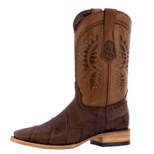 Herren Braun Cowboy Stiefel Elefantenmuster Leder Western Elegant Eckige Zehe - Bild 1 von 5
