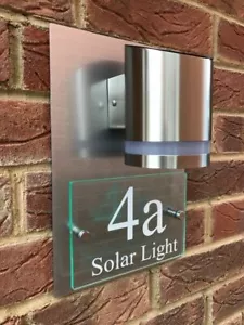 MODERN HOUSE SIGN PLAQUE DOOR NUMBER STREET GLASS ALUMINIUM EFFECT SOLAR PREMIUM - Picture 1 of 3