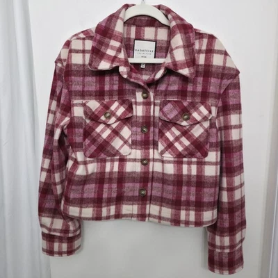 Chaqueta Bagatelle de Vellón a Cuadros Recortada con Botones Borgoña Rosa Blanco Talla M Foto 1 de 4