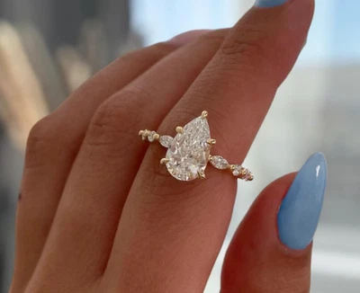 3.20 Ct Pear-Cut VS1 Lab Grown Diamond Solitaire Engagement Ring 14k Yellow Gold - Image 1 of 3