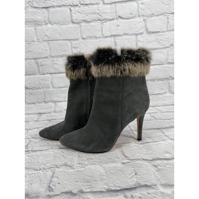 Antonio Melani Kylan Gray Suede Fur Trim Stiletto Heel Ankle Boots Womens Sz 8.5 - Image 1 of 4