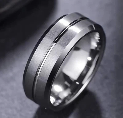 Titanium Wedding Ring Men Women Brushed Matt Groove Unisex Engagement Band Gift - Image 1 of 4