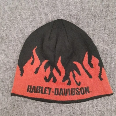 Harley Davidson Beanie Cap Adult OS Black Orange Flame Fire Motorcycles Biker - Image 1 of 4