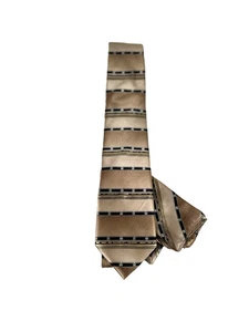 Da Ciro Boys Tie Hanky Set Light Brown Black Gold 3" Wide 54" 100% Polyester - Picture 1 of 6