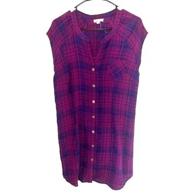 Silence + Noise Womens Plaid Sleeveless Shirt Dress Purple & Pink Large Urban St - Image 1 of 4