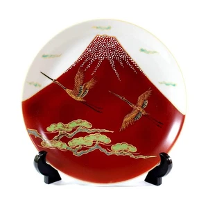 Arita Ware roter Berg Fuji Pinien und Kraniche Dekoteller Kinsai Fujii - Bild 1 von 5