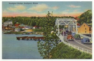 Southport ME Bridge Linen Postcard Maine - Picture 1 of 2
