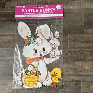 Rare 18” Vintage Jointed Easter Bunny Die Cut Decoration Original Packaging NIP - Picture 1 of 19