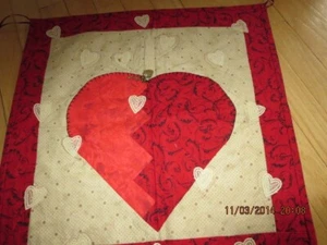 MACHINE QUILTED BROKEN HEART WALL HANGING --HAND APPLIQUE HEART & LACE---#V3A-26 - Picture 1 of 24