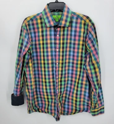 Bristol and Bull Shirt Mens Large Colorful Plaid Long Sleeve Button Up Preppy - Image 1 of 4