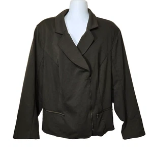Lane Bryant Blazer Jacket Womens 26 Green Knit Moto Suit Zip Stretch - Picture 1 of 11