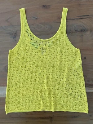 Camiseta sin mangas Y2K United Colors of Benetton talla M amarilla mezcla de lino tejida camisola Foto 1 de 4