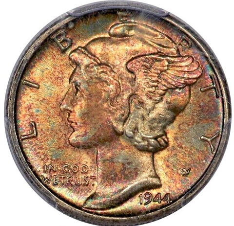 1944-D MERCURY 10c PCGS MS66FB GREAT COLORED PATINA Cover