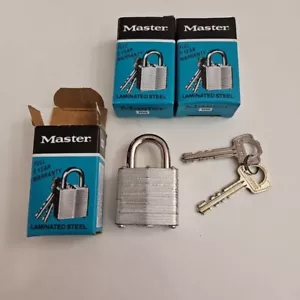 3-Pack of Master No 105 Padlock 7/8" Keyed Alike Locks With Two Keys Each - Picture 1 of 2