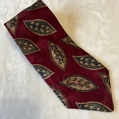 Zionetti 58 英寸领带 100% 意大利丝绸红色多色叶子主题设计师领带 — 第 1/4 张图片