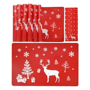 Christmas Placemat Washable Table Place Mat Sets of 6 Placemat & 6 Cup Mats6288 - Foto 1 di 8