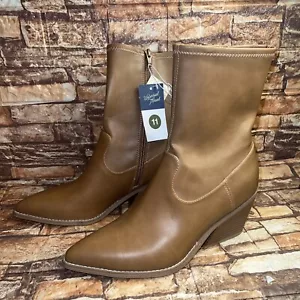 Universal Thread Women's Aubree Ankle Boots Cowboy Zippered Tan Brown Size 11 - Picture 1 of 11