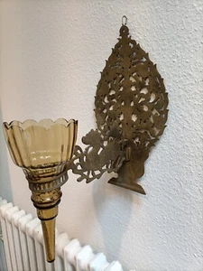 Antike Chinesische Bronze Wandhalterung mit Glasvase - Bild 1 von 9