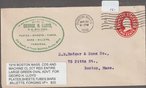 Boston Mass 2c red entire Green Oval Advt GEORGE H LLOYD Plates Sheets (d209) - Picture 1 of 1