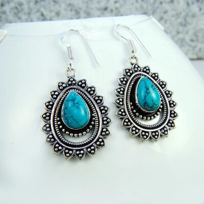 Damen Ohrringen charismatische Ohrringe Sterlingsilber 925 Edelstein Türkis - Bild 1 von 2