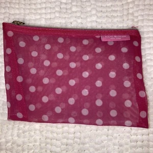 NEW Isaac Mizrahi Mesh Travel Bag Pouch Zipper Pink & White Polka Dot - Picture 1 of 6