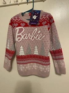Barbie Christmas Barbie Sweater Pink Girls Size 5 NWT - Picture 1 of 5