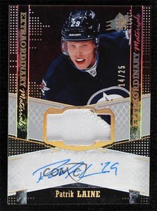 2016-17 SPx Extraordinary Materials Black /25 Patrik Laine #EM-PL Rookie Auto RC