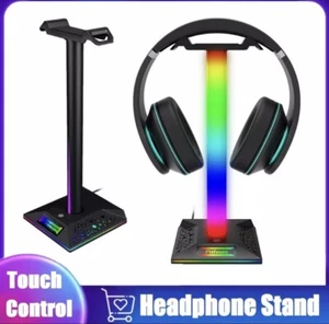 headphone stand Rgb With Charging Port Light Led Black - Afbeelding 1 van 4