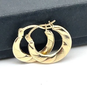 9ct Geniune Yellow Gold 8mm Diamond Cut Creole Hoop Earring Ladies Womens New - Picture 1 of 7