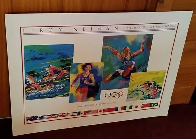 Póster Olímpico 1984 RARO Auténtico Original 32.5" x 22.5" Firmado Leroy Neiman Foto 1 de 4