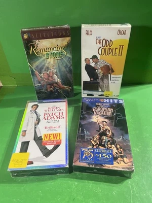 4 Movie Sealed VHS Lot European Vacation Odd Couple Patch Adams Romancing Stone - Image 1 of 4