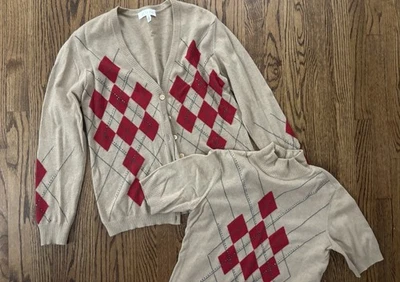 Conjunto Suéter Cuello Alto Vintage ESCADA Camel And Res Argyle Moc 40 M Preppy Foto 1 de 4