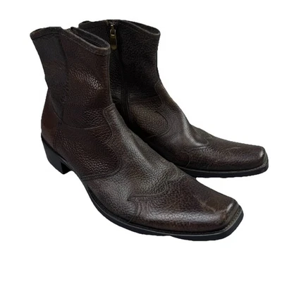 Donald J Pliner 滚动小牛皮踝靴棕色西部方头尺寸 11  — 第 1/4 张图片