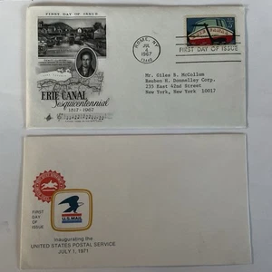 Lot~2 US 1st day covers FDC~1396~Postal Service Emblem~1971+1325~Erie Canal~1967 - Picture 1 of 7