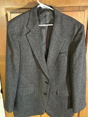 Lands' End мужской шерстяной блейзер в елочку 42L черный и серый твидовый жакет классический - Изображение 1 из 4