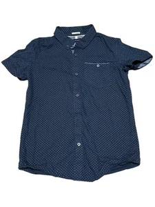 Cactus Boys Navy Blue Button Down Polka Dot Short Sleeve Shirt Size 11/12 - Picture 1 of 7