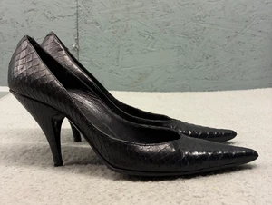 Christian Dior Black Snakeskin Stiletto Heels Women’s 38 Pointed Toe Vintage - Picture 1 of 16